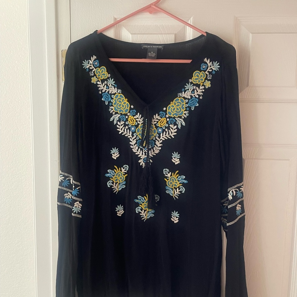Chelsea & Theodore Black Top with Embroidery